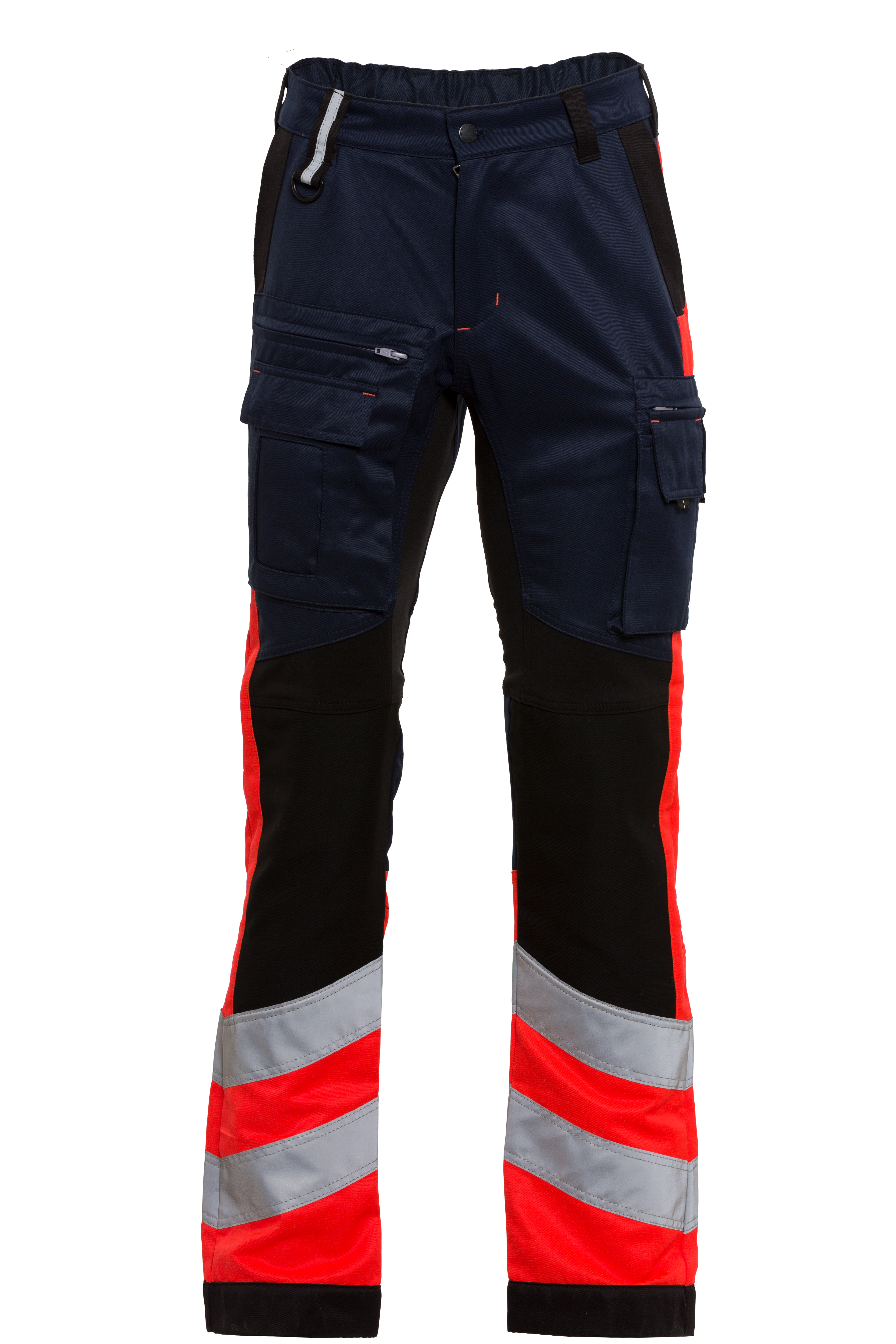 Rescuewear Unisex Hose 33416V2SW Stretch HiVis Klasse 1 Marineblau / Schwarz / Neon Rot