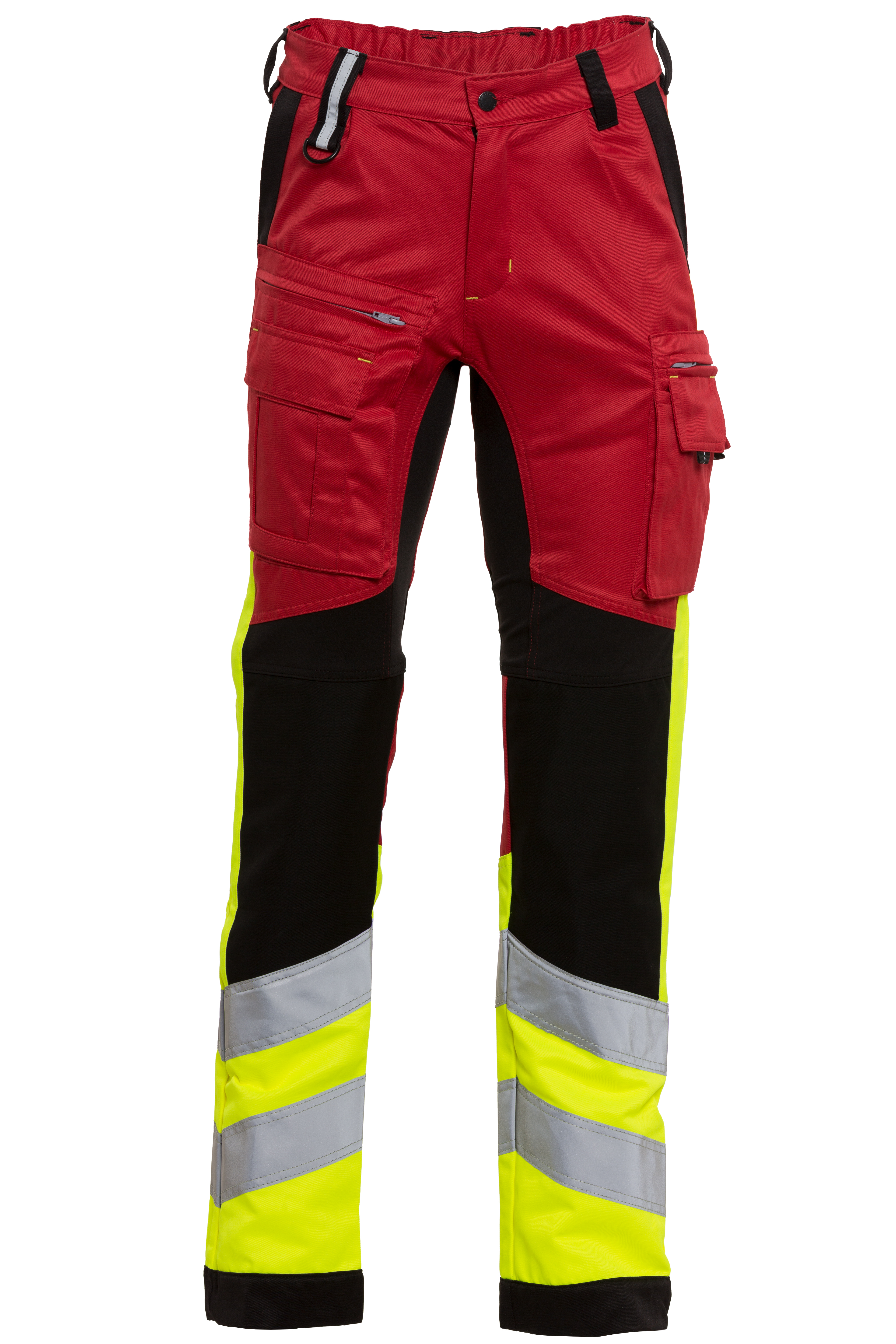 Rescuewear Unisex Hose 33416V2SW Stretch HiVis Klasse 1 Rot / Schwarz / Neon Gelb