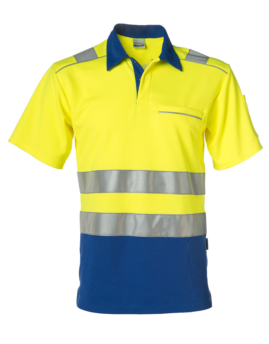 Rescuewear Poloshirt 33250 kurze Ärmel HiVis Klasse 2 Kobaltblau / Neon Gelb